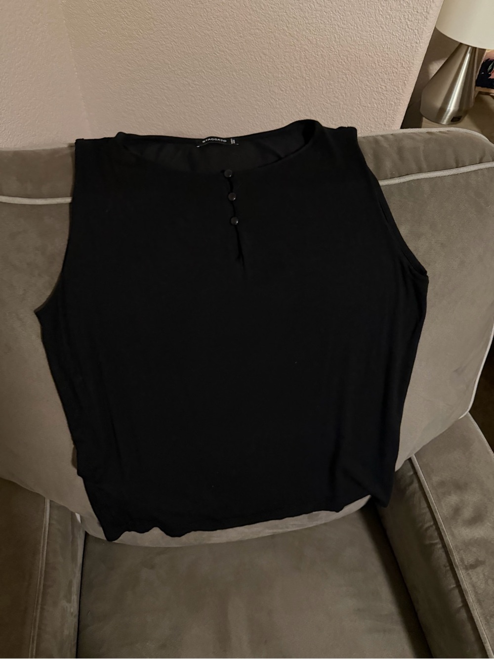 Staccato Black Sleeveless Henley Tank